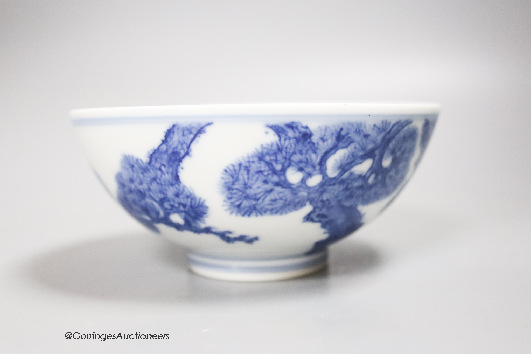 A Chinese blue and white 'pine' bowl, diameter 13cm